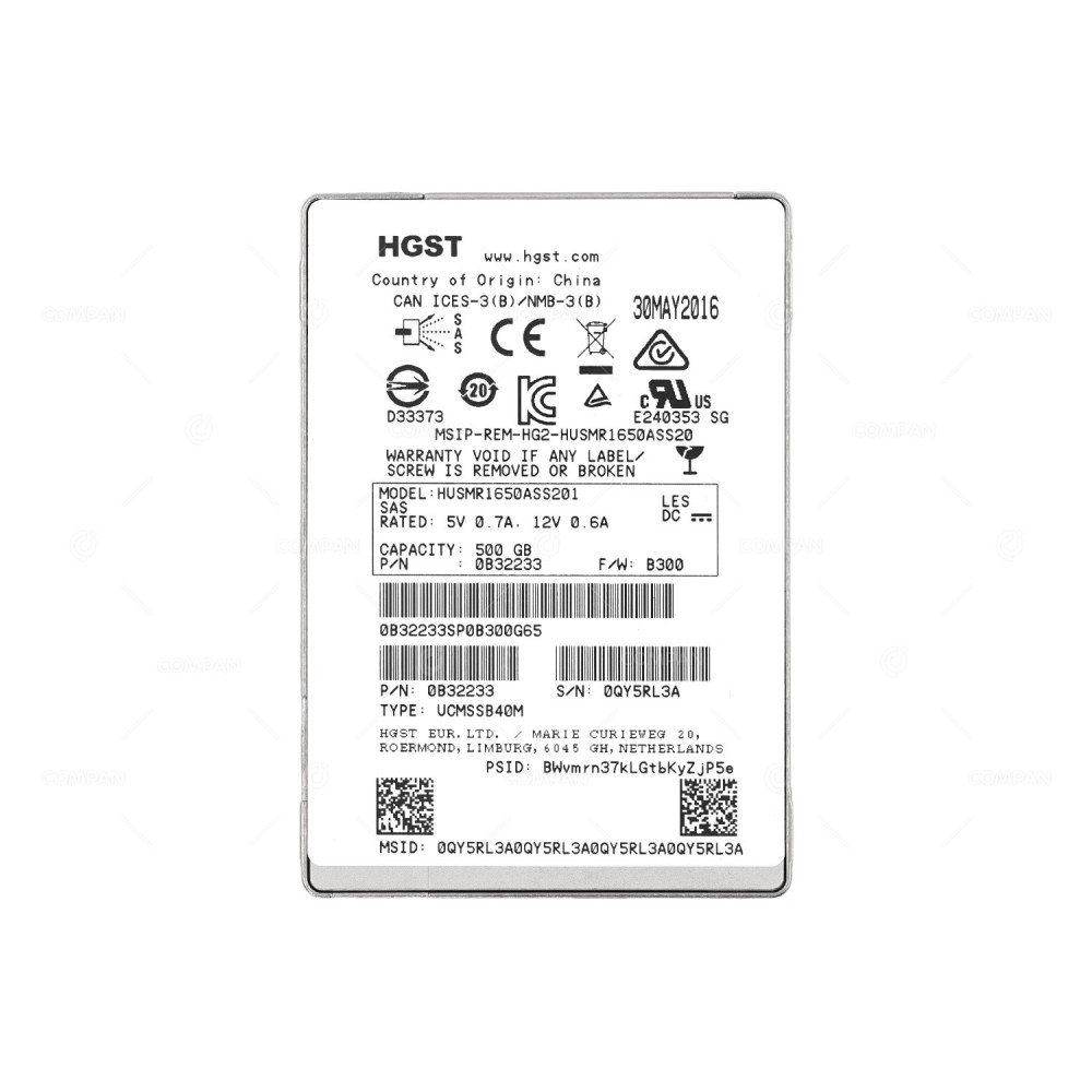 HUSMR1650ASS201-TEGILE HITACHI 500GB 2.5 SFF MLC RI 12G SAS SSD FOR TEGILE STORAGE 0B32233